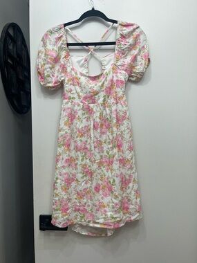 Altar'd State pink floral puff sleeve sundress Small NWOT